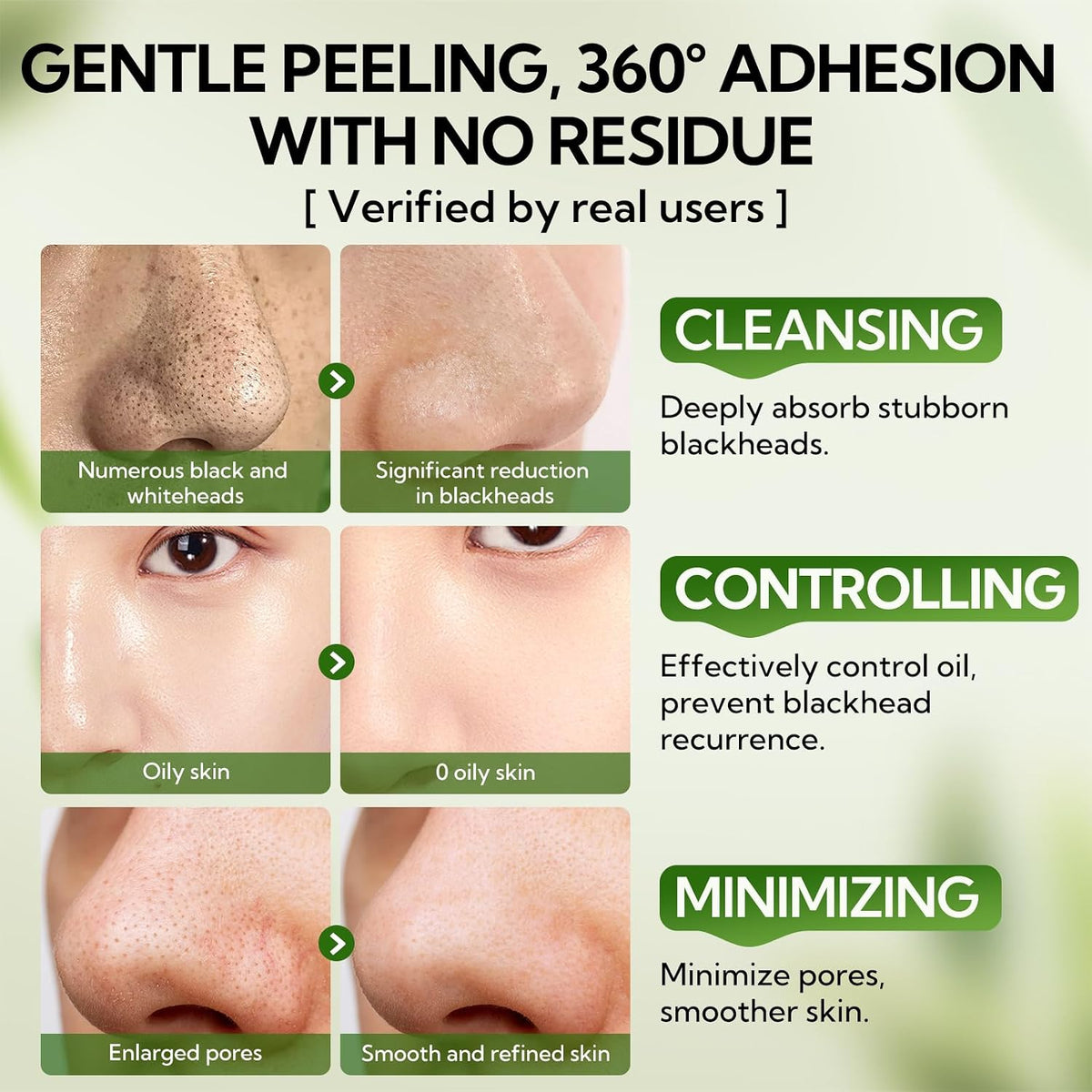 3.0 Bamboo Charcoal Blackhead Remover Mask, Nose Pore Strips, 60Pcs