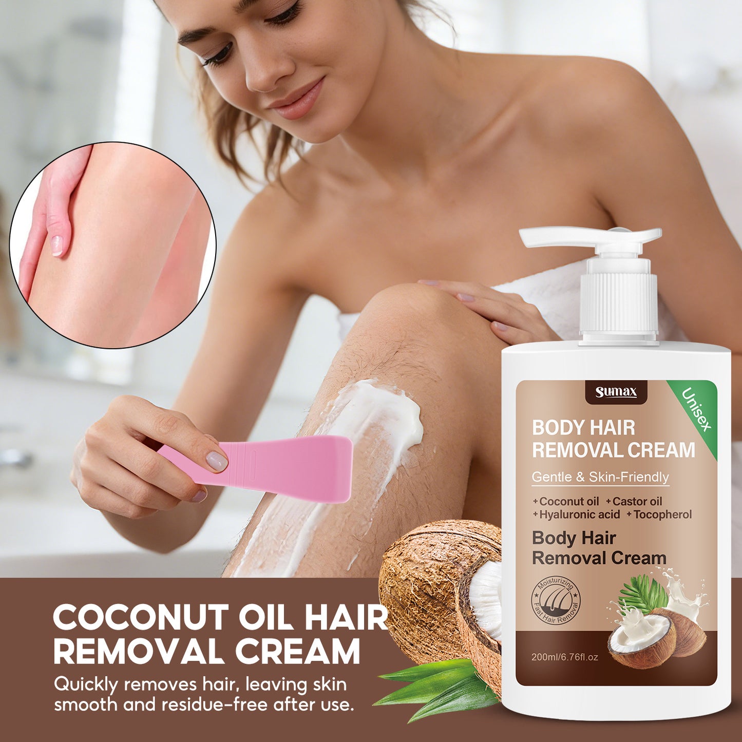 Coconut Oil Hair Removal Cream with Scraper