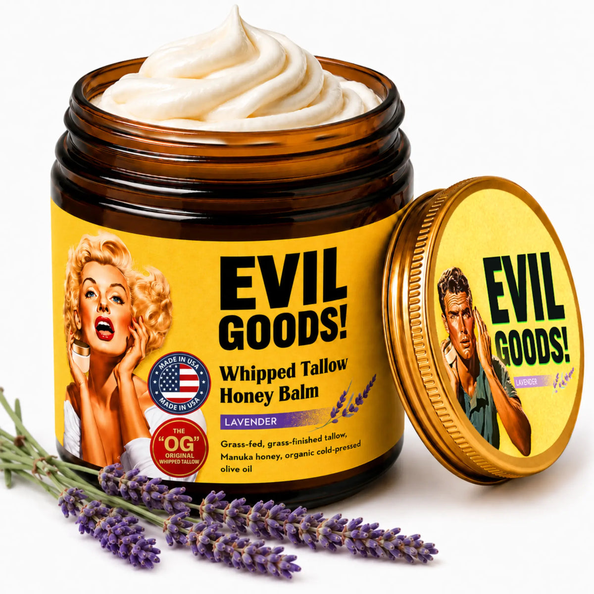 EVILGOODS Whipped Beef Tallow & Manuka Honey Balm Jar - 100% Natural Organic Vitamin-Infused Beauty Product, Grass-Fed Tallow Moisturizers & Mists, Oil-Based Hydration, Paraben-Free Healing Cream Moisturizers & Mists for Sensitive Skin