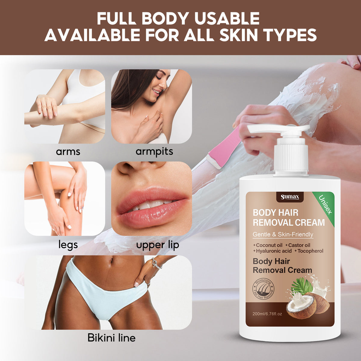 Coconut Oil Hair Removal Cream with Scraper
