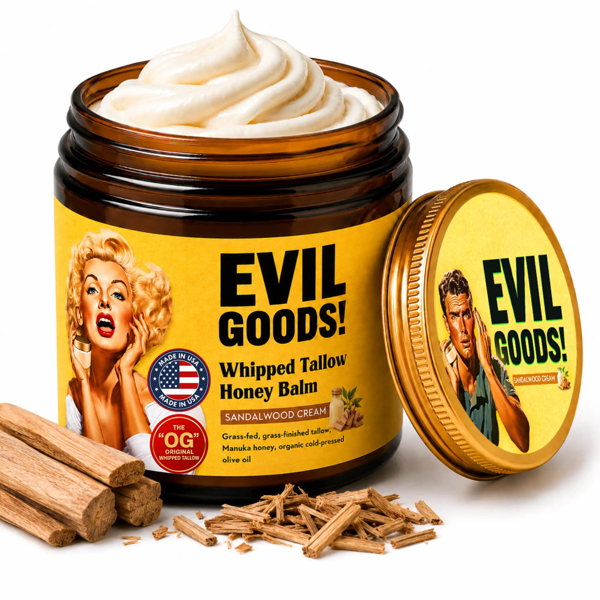 EVILGOODS Whipped Beef Tallow & Manuka Honey Balm Jar - 100% Natural Organic Vitamin-Infused Beauty Product, Grass-Fed Tallow Moisturizers & Mists, Oil-Based Hydration, Paraben-Free Healing Cream Moisturizers & Mists for Sensitive Skin