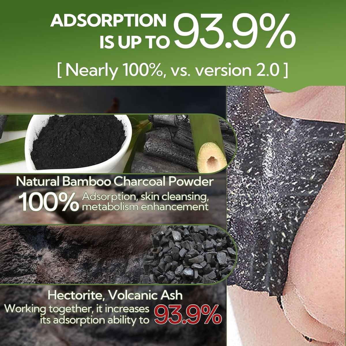 3.0 Bamboo Charcoal Blackhead Remover Mask, Nose Pore Strips, 60Pcs