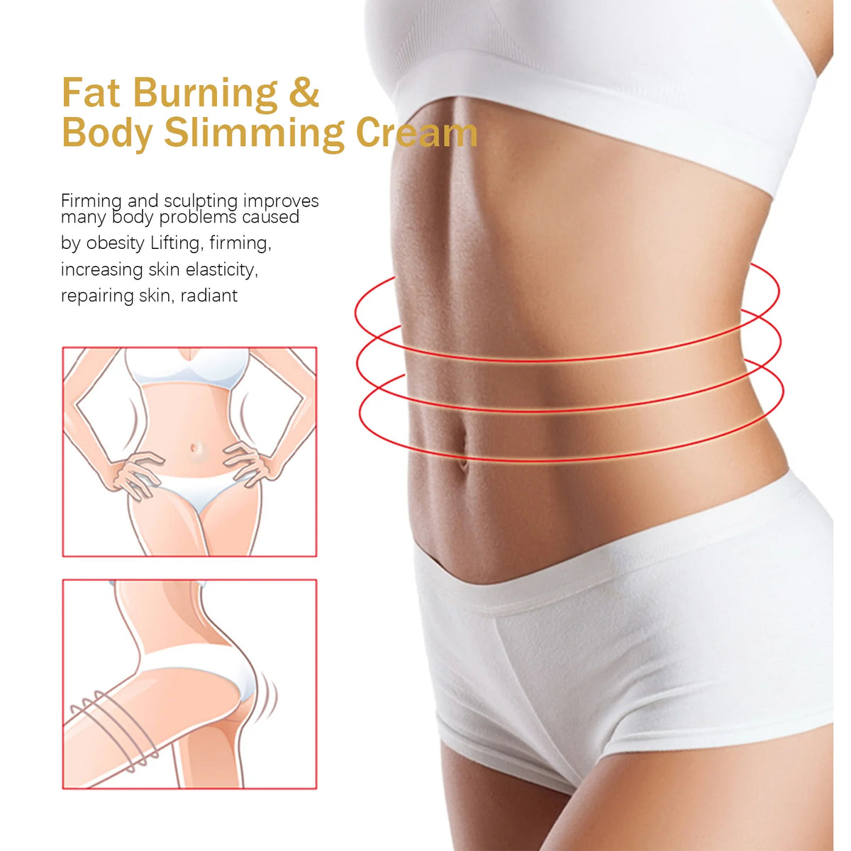 Ginger Slimming Body Cream, Anti-Cellulite Firming Fat Burning Massage Lotion for Shaping Waist, Belly, Thighs, 50G