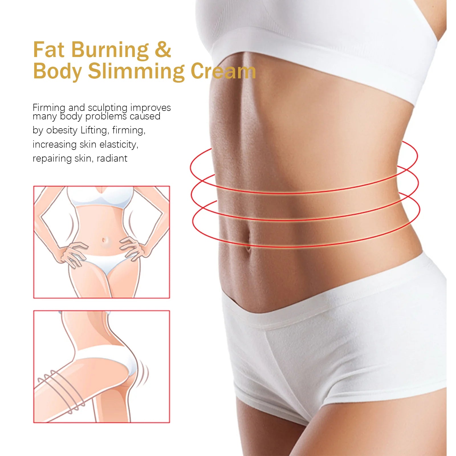 Ginger Slimming Body Cream, Anti-Cellulite Firming Fat Burning Massage Lotion for Shaping Waist, Belly, Thighs, 50G