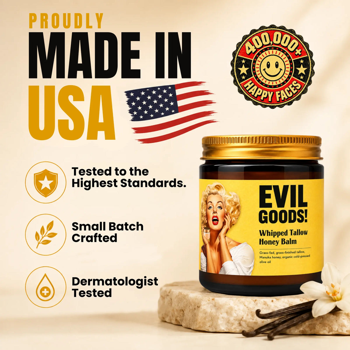 EVILGOODS Whipped Beef Tallow & Manuka Honey Balm Jar - 100% Natural Organic Vitamin-Infused Beauty Product, Grass-Fed Tallow Moisturizers & Mists, Oil-Based Hydration, Paraben-Free Healing Cream Moisturizers & Mists for Sensitive Skin