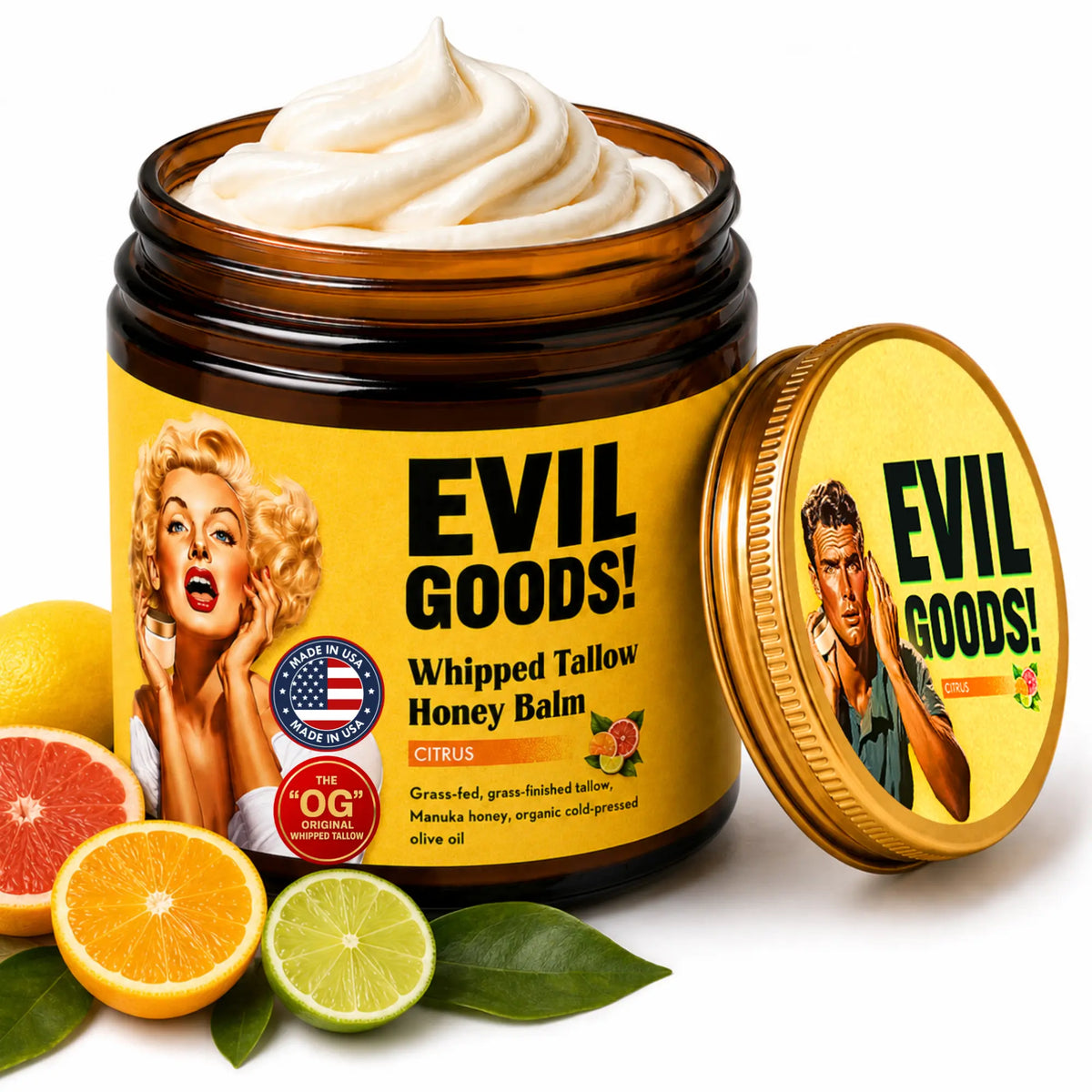 EVILGOODS Whipped Beef Tallow & Manuka Honey Balm Jar - 100% Natural Organic Vitamin-Infused Beauty Product, Grass-Fed Tallow Moisturizers & Mists, Oil-Based Hydration, Paraben-Free Healing Cream Moisturizers & Mists for Sensitive Skin