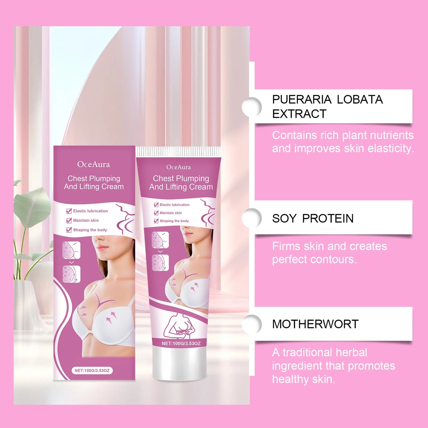 Chest Plumping Lifting Massage Cream, Breast Firming Moisturizing Care Lotion for Women, Deep Hydrating Shaping Bust Cream with Vitamin E & Soy Protein