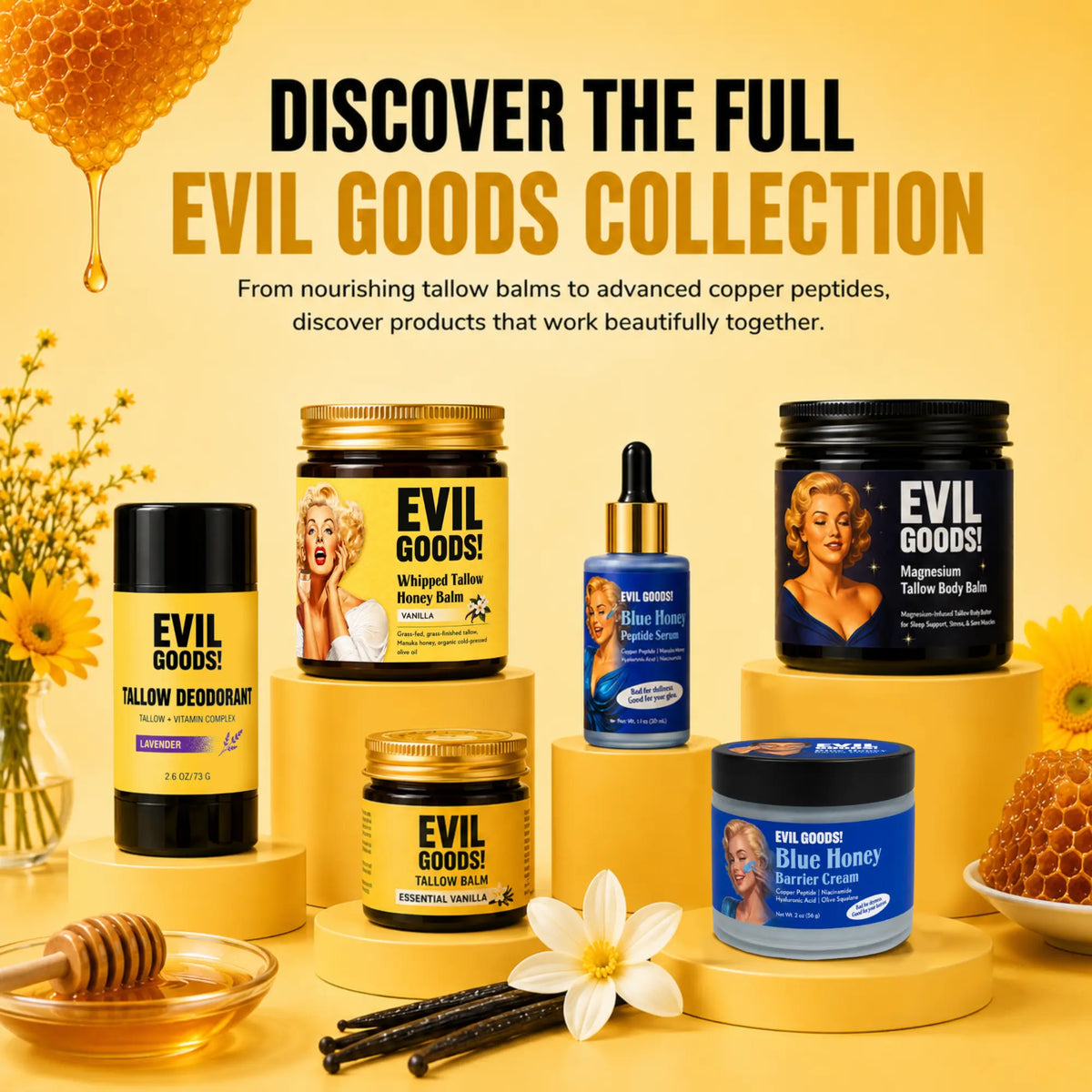 EVILGOODS Whipped Beef Tallow & Manuka Honey Balm Jar - 100% Natural Organic Vitamin-Infused Beauty Product, Grass-Fed Tallow Moisturizers & Mists, Oil-Based Hydration, Paraben-Free Healing Cream Moisturizers & Mists for Sensitive Skin