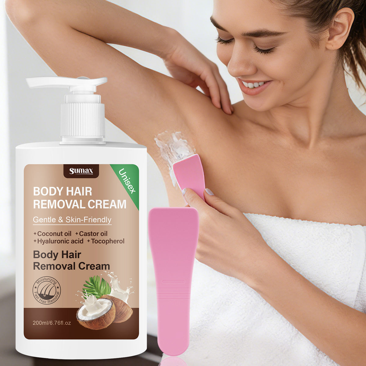 Coconut Oil Hair Removal Cream with Scraper